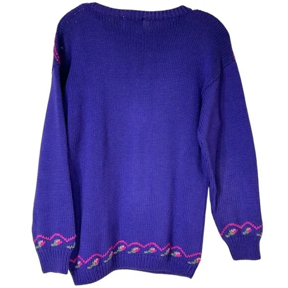 Vintage Cambridge Dry Goods Purple Floral Knit Sweater women’s size medium - Picture 2 of 5